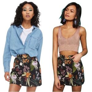 Topshop Moto Floral Crystal Denim Skirt